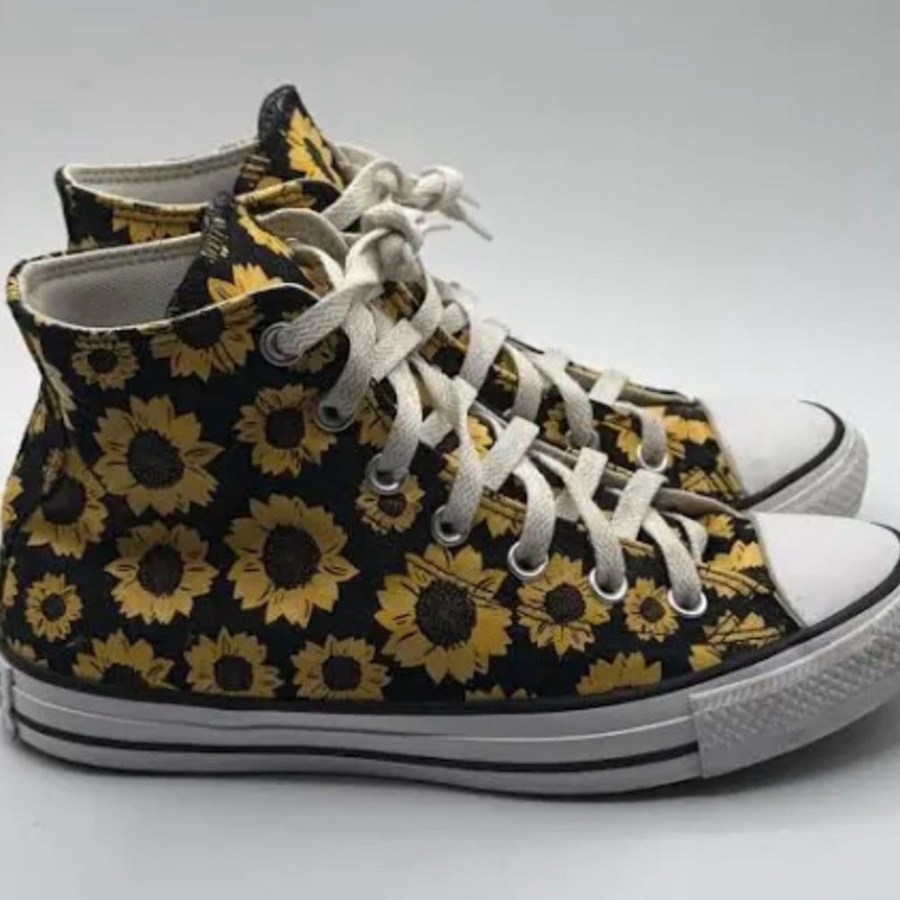 Converse All Star Black and Yellow Sunflower Sneakers Unisex 10W/8M - Picture 6 of 6